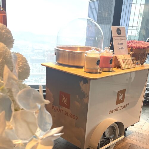 Branded candy floss cart for a corporate activation.